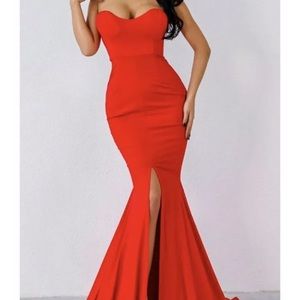 Formal Strapless Slit Maxi Gown Prom Dress